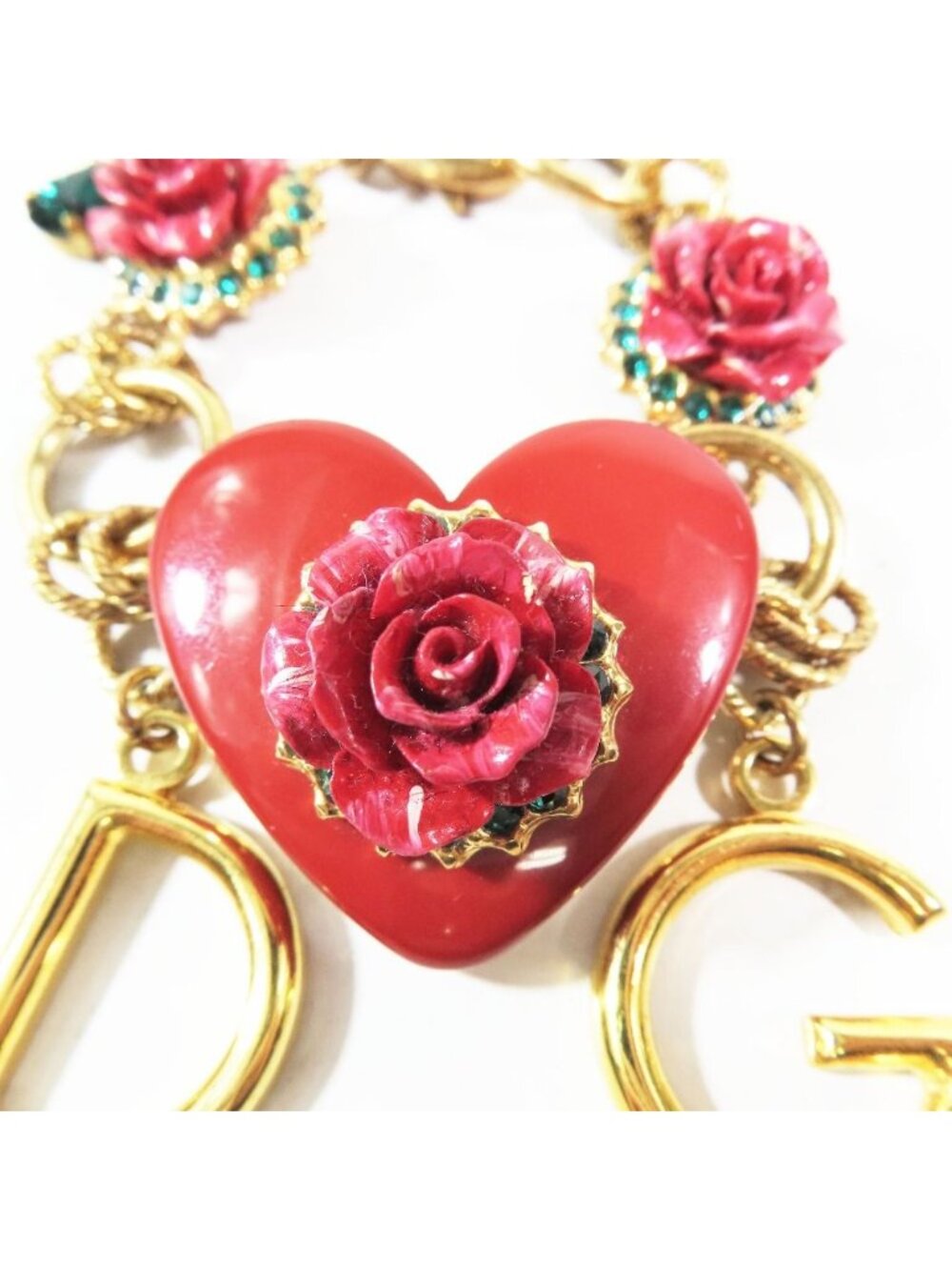 Dolce & Gabbana Bracelet Heart Rose DG Logo Chain Line Stone - Picture 3 of 7